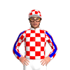WHITE, RED CHECKS, RED SLEEVES, WHITE CHECKS, MEDIUM BLUE STRIPE, WHITE CAP, RED CHECKS 