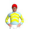 LIGHT BLUE, YELLOW CHEVRONS , CHEVRONS SLEEVES, Red cap