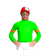 LIME, ORANGE ARMBANDS, Red and Light Blue quartered cap