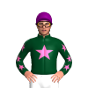 FOREST GREEN , HOT PINK STAR, LIGHT BLUE SLEEVES, HOT PINK STARS, Purple cap