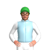 LIGHT BLUE, RED HOOP, WHITE SLEEVES, Green cap