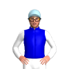 MEDIUM BLUE, GREEN HOOP, WHITE SLEEVES, Light blue cap