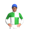 GREEN, WHITE QUARTERS, WHITE SLEEVES, GREEN HALVED, WHITE COLLAR, Royal Blue cap
