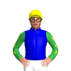 MEDIUM BLUE, YELLOW DIAMOND HOOP, GREEN SLEEVES, YELLOW DIAMOND STRIPE, Yellow cap