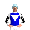 MEDIUM BLUE, WHITE INVERTED TRIANGLE, COLLAR, WHITE SLEEVES ,BLACK CHEVRONS, Light blue cap