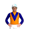 ORANGE,NAVY BLUE VEE,SLEEVES,ORANGE SEAMS, White and Light Blue quartered cap