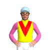 YELLOW, RED VEE, HOT PINK SLEEVES, Light blue cap