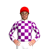 WHITE ,PURPLE CHECKS, CHECKS SLEEVES, WHITE CUFFS, Red cap