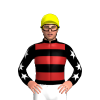 BLACK,  FIREBRICK HOOPS, BLACK SLEEVES, WHITE STARS SLEEVES, Yellow cap