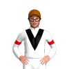 WHITE, BLACK VEE, WHITE SLEEVES, RED ARMBANDS, Brown cap