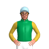 EMERALD GREEN,GOLD SLEEVES, Light blue cap