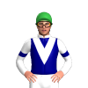 NAVY, WHITE VEE, WHITE SLEEVES, NAVY ARMBANDS, WHITE COLLAR, Green cap