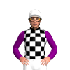 Black And White Checks, Purple Sleeves, White Cap