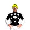 Black, White Horsehead, Banner And Stars, White And Black Halved Sleeves, Yellow Cap, Black Stars