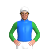 Blue, Green Sleeves, White Cap