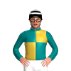 Teal And Gold Triangular Quarters, Teal And Black Seams Sleeves, Black And White Hooped Cap