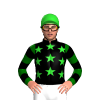 Black, Lime Green Stars, Dark Green Sleeves With Black Hoops, Lime Green Cap
