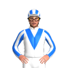 White, Blue Vee, Striped Sleeves And Cap
