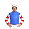 Royal Blue, Red And White Hooped Sleeves, White Cap, Red Spots