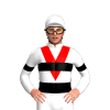 White, Red Vee, Black Band And Armbands