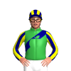 Apple Green, Navy Blue Sash, Navy Blue and Yellow Striped Sleeves And Cap