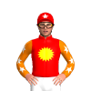 Red, Yellow Sun, Orange Sleeves, White Stars, Red Cap With White star