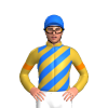Gold, Blue And Orange Diagonal Stripes, Orange Armbands, Blue Cap