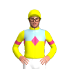 Yellow And Light Blue Halves, Pink Diamonds Band And Armbands, Yellow Cap