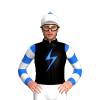 Black, Blue Lightning Bolt, Blue and White Hooped Sleeves, White Cap, Blue Pom Pom