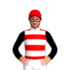 White And Red Hoops, Black Sleeves, Red Cap
