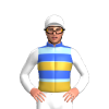 Royal Blue, Light Blue Hoops, Gold Band, White Sleeves, White Cap