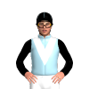 Light Blue, White Vee, Calibre Logo, Black Sleeves And Cap, Light Blue Seams
