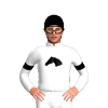 White, Black Horse Head Motif, Armbands And Cap, White Pom Pom