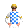 White, Blue Checks, Gold Armbands And Cap