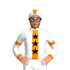 WHITE, ORANGE STRIPE, BLACK STARS STRIPE, WHITE SLEEVES, ORANGE ARMBANDS, CUFFS, WHITE CAP, ORANGE STRIPE