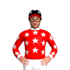 RED, WHITE STARS, COLLAR, BLACK SLEEVES, WHITE STARS, CUFFS, BLACK CAP, WHITE SPOTS, RED PEAK.