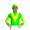 LIME, YELLOW VEE, LIME SLEEVES, YELLOW CHEVRONS, LIME CAP, YELLOW QUARTERS