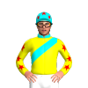 YELLOW, AQUA SASH, YELLOW SLEEVES, RED STARS, AQUA COLLAR, CAP, RED STARS