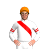 WHITE, RED RIGHT SASH, WHITE SLEEVES, RED DOUBLE ARMBAND, Orange cap