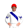 WHITE, NAVY RIGHT SASH, NAVY DOUBLE ARMBANDS, Red cap