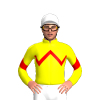 YELLOW, RED ZIGZAG CHEVRON, YELLOW SLEEVES, RED CHEVRON, White cap