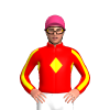 RED, YELLOW DIAMOND BAND, RED SLEEVES, YELLOW STRIPE, Pink cap