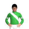 GREEN, WHITE RIGHT SASH, GREEN SLEEVES, WHITE DOUBLE ARMBAND, Black cap