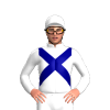 WHITE, NAVY CROSSED SASH, White cap