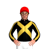 BLACK, GOLD CROSSED SASHES, BLACK SLEEVES, GOLD STRIPE, Red cap