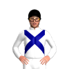 WHITE, NAVY CROSSED SASH, Black cap