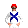 WHITE, NAVY CROSSED SASH, Red cap