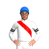WHITE,RED RIGHT SASH, DOUBLE ARMBAND, Blue cap