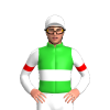 LIME GREEN, WHITE DOUBLE BAND, SLEEVES, RED ARMBANDS, White cap