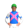 BLUE, HOT PINK CROSSED SASHES, WHITE SLEEVES, BLUE DOUBLE ARMBANDS, Green cap